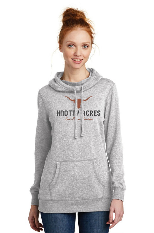 Ladies Cowlneck Fleece Hoodie - heather grey